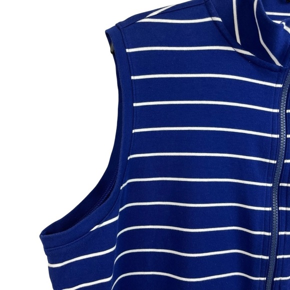 Liz Claiborne Womens Vest Stretch Blue White Stripe Pockets 2X - Picture 3 of 11